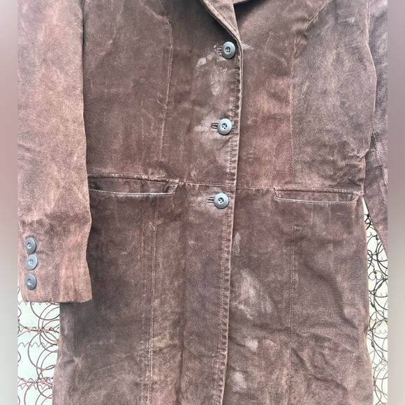 90s Wilsons Leather Maxima Brown Harry Potter Dark Academia Trench Coat LARGE - Picture 3 of 8
